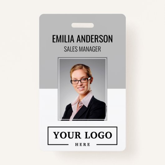 Aangepaste zakelijke Logo Basic Employee Photo Gra Badge (Voorkant)