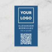 Aangepaste zakelijke Logo en QR-code modern blauw Visitekaartje (Voorkant)