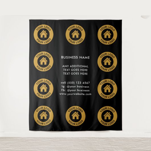 Aangepaste zakelijke Logo en tekstachtergrond Wandkleed (Voorkant)