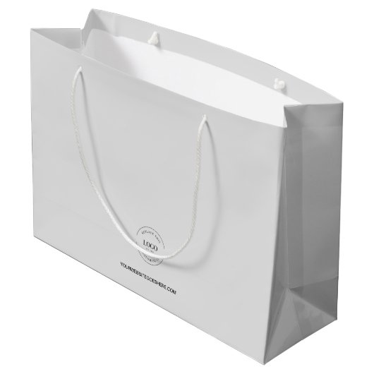 Aangepaste zakelijke logo en website grijs groot cadeauzakje (Achterkant Gekanteld)