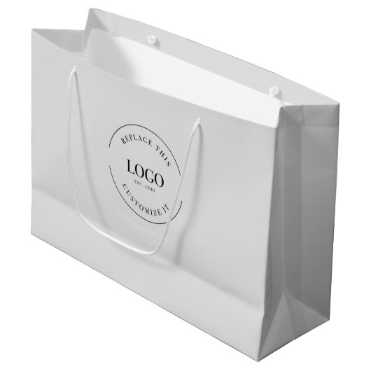 Aangepaste zakelijke logo en website grijs groot cadeauzakje (Voorkant Gekanteld)