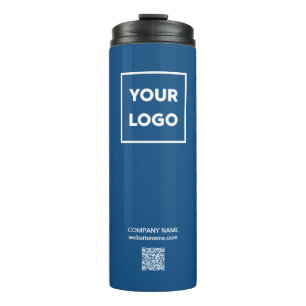 Aangepaste zakelijke Logo QR-code op blauw Thermosbeker