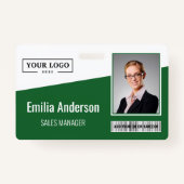 Aangepaste zakelijke Logo streepjescode foto Groen Badge (Voorkant)