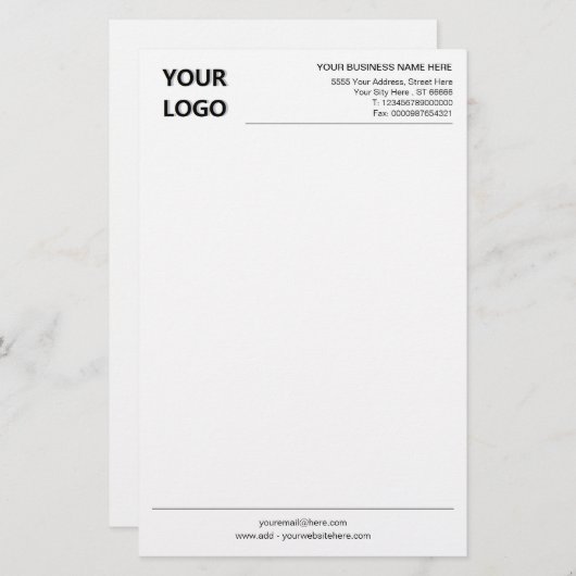 Aangepaste Zakelijke Naam Logo Info Adres Briefpap Briefpapier (Voorkant / Achterkant)