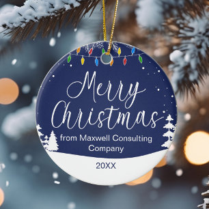 Aangepaste Zakelijke Prettig Kerstfeest Blauw Keramisch Ornament