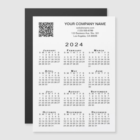 Aangepaste zakelijke QR-code 2024 Kalendermagneet  (Voorkant / Achterkant)