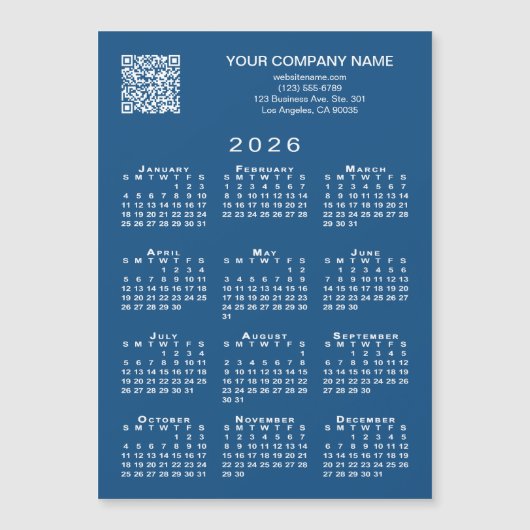 Aangepaste Zakelijke QR-code 2026 Kalender Blauwe  (Voorkant)