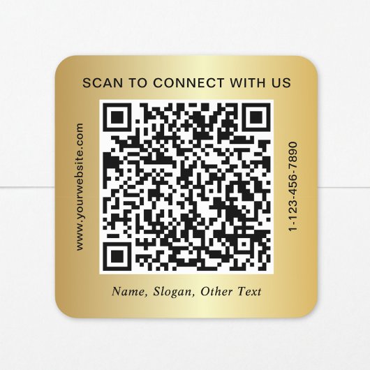 Aangepaste Zakelijke QR Code Goud Vierkante Sticker