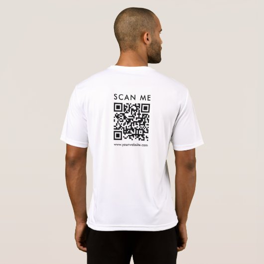 Aangepaste zakelijke QR-code Scan me Mannen achter T-shirt (Achterkant volledig)
