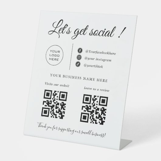 Aangepaste zakelijke QR-code, sociale mediateken Reclamebord Met Voetstuk (Voorkant)