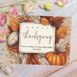 Aangepaste zakelijke Thanksgiving blad en pompoen Feestdagenkaart