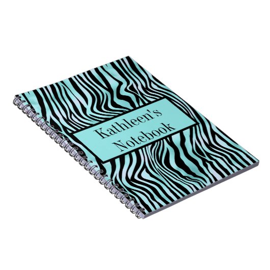 Aangepaste Zebra Print Black en Blauwgroen Turquoi Notitieboek (Rechterzijde)