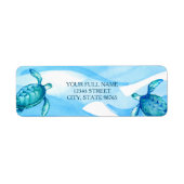 Aangepaste Zee Turtle Adresetiketten | Blauw & Gro Etiket (Voorkant)