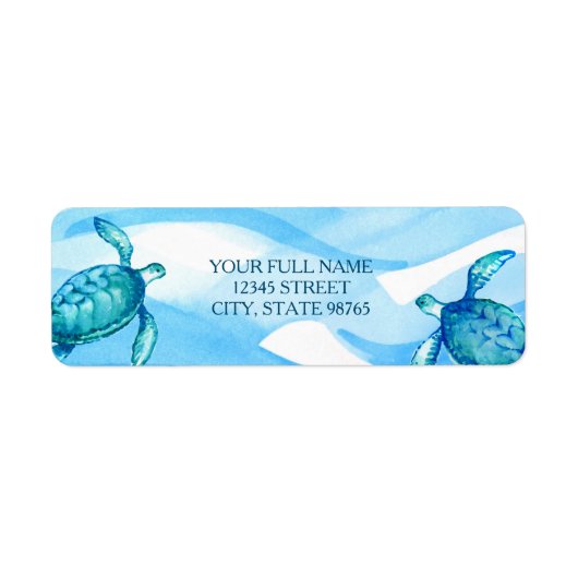 Aangepaste Zee Turtle Adresetiketten | Blauw & Gro Etiket (Voorkant)