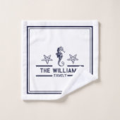 Aangepaste zeebadkamer Blauw-wit Bad Handdoek (Wasdoekje)