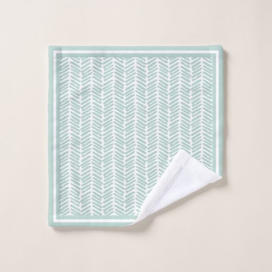 Aangepaste Zeeglas Mint Groen Wit Zigzag Stripes Bad Handdoek (Wasdoekje)