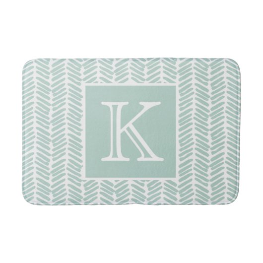 Aangepaste Zeeglas Mint Groen Wit Zigzag Stripes Badmat (Voorkant)