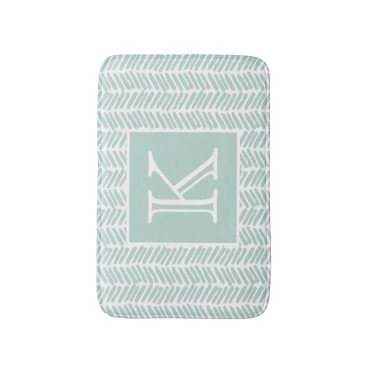 Aangepaste Zeeglas Mint Groen Wit Zigzag Stripes Badmat (Voorkant Verticaal)