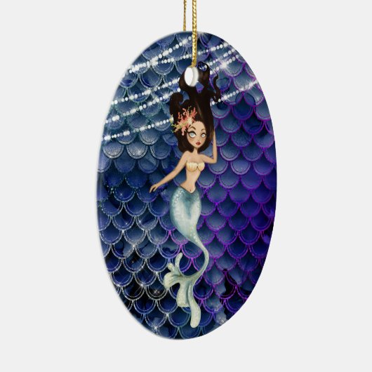 Aangepaste zeemeermin in blauw ~ mousserend strand keramisch ornament (Rechts)