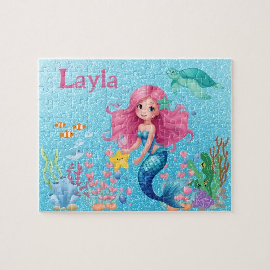 Aangepaste Zeemeermin Kindernaam Puzzel Legpuzzel (Horizontaal)