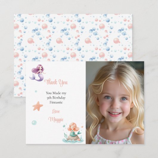 Aangepaste Zeemeermin Verjaardagsfoto Bedankkaart (Voorkant / Achterkant)
