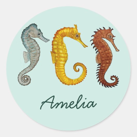Aangepaste zeepaardjes ronde sticker (Voorkant)