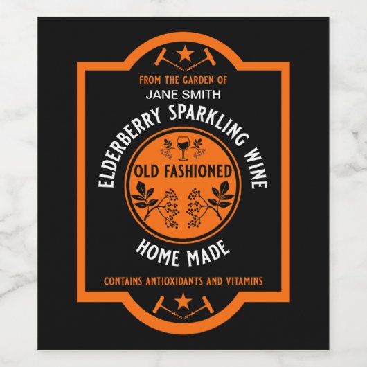 Aangepaste zelfgemaakte Elderberry Sparkling Wijn Etiket (Enkel label)