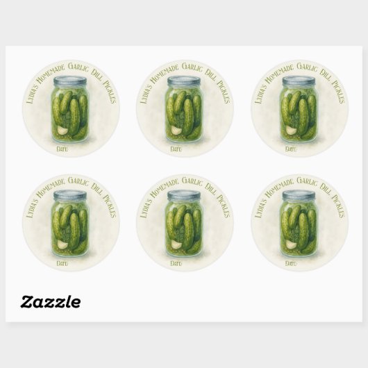 Aangepaste zelfgemaakte knoflookdille augurken ronde sticker (Vel)