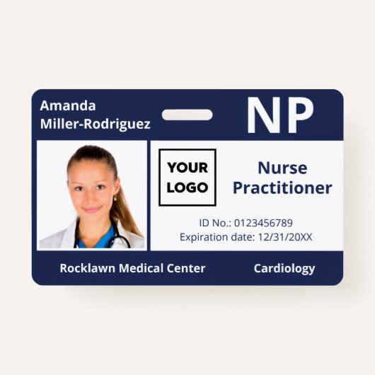 Aangepaste ziekenhuismedewerker Logo Navy Blue Fot Badge (Voorkant)