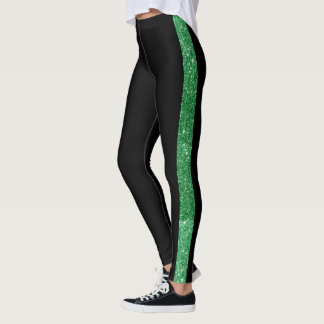 Aangepaste zijband Groene glitter Stripe op zwart Leggings