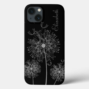 Aangepaste zilver en zwarte deandelion iPhone 13 hoesje