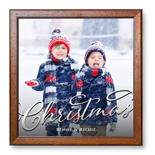 Aangepaste Zilveren Familie Foto Script Kerstmis Afdruk