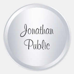 Aangepaste zilveren look Moderne Sjabloon Typograf Ronde Sticker