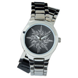 Aangepaste zilveren wrap rond zwart sneeuwvlok hor horloge