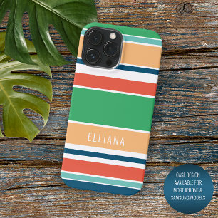 Aangepaste zomer oranje donkerblauwe groene strepe iPhone 16 pro max hoesje