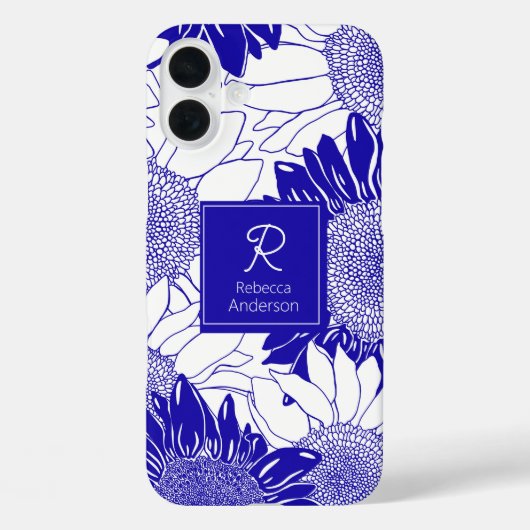 Aangepaste zonnebloem blauw en wit Case-Mate iPhone case (Achterkant)