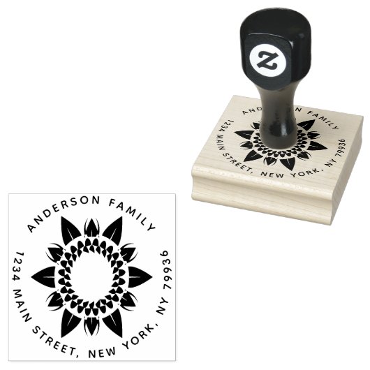 Aangepaste zonnebloem, Creëer Uw eigen familienaam Rubberstempel (Gestempeld)