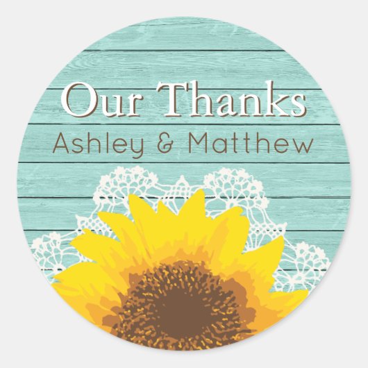 Aangepaste zonnebloem en kant van onze Bedankt Ronde Sticker (Voorkant)