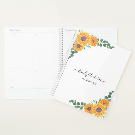 Aangepaste zonnebloem Eucalyptus 2023 Planner (Display)