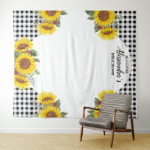 Aangepaste Zonnebloem & Gingham Foto Achtergrond D Wandkleed (In Situ (horizontaal))