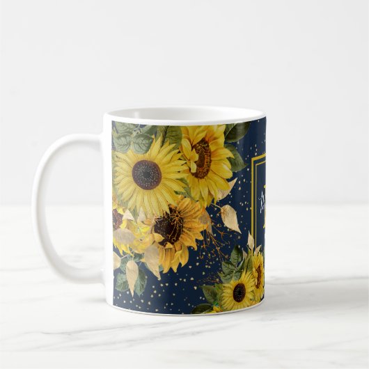 Aangepaste  Zonnebloem Monogram Moeder Est. Cadeau Koffiemok (Links)