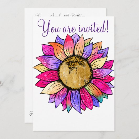 Aangepaste zonnebloempitten Papier Pink & Paars Kaart (Voorkant / Achterkant)