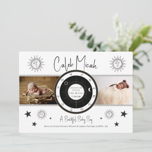 Aangepaste  zonnescherm en aankondiging van geboor (Staand voorkant)