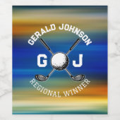 Aangepaste zonsondergang Golf Monogram Ontwerp Wijn Etiket (Enkel label)