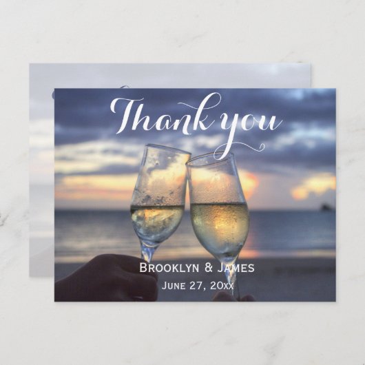 Aangepaste zonsondergang op batchbruiloft Dank je Briefkaart (Voorkant / Achterkant)