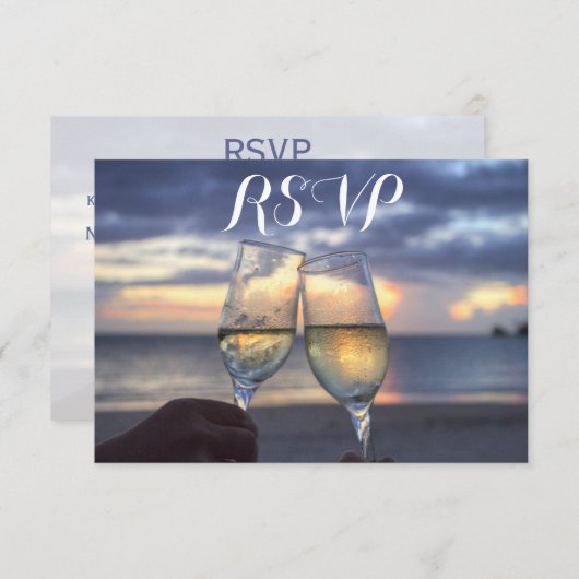Aangepaste zonsondergang op het strand trouw RSVP- RSVP Kaartje (Voorkant / Achterkant)