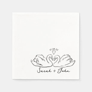 Aangepaste Zwaan Hart Wedding Cocktail Servet