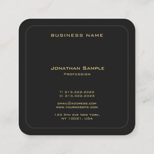 Aangepaste zwart en goud Elegant Monogram Initiaal Vierkante Visitekaartje (Achterkant)