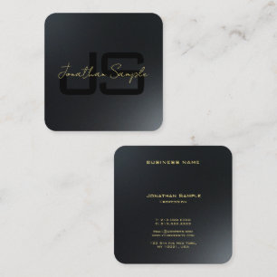 Aangepaste zwart en goud Elegant Monogram Initiale Vierkante Visitekaartje