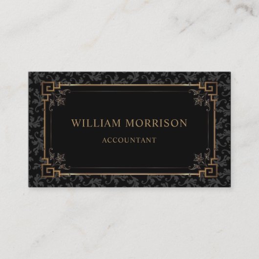 Aangepaste zwart en goudbruin bloemenmonogram visitekaartje (Voorkant)